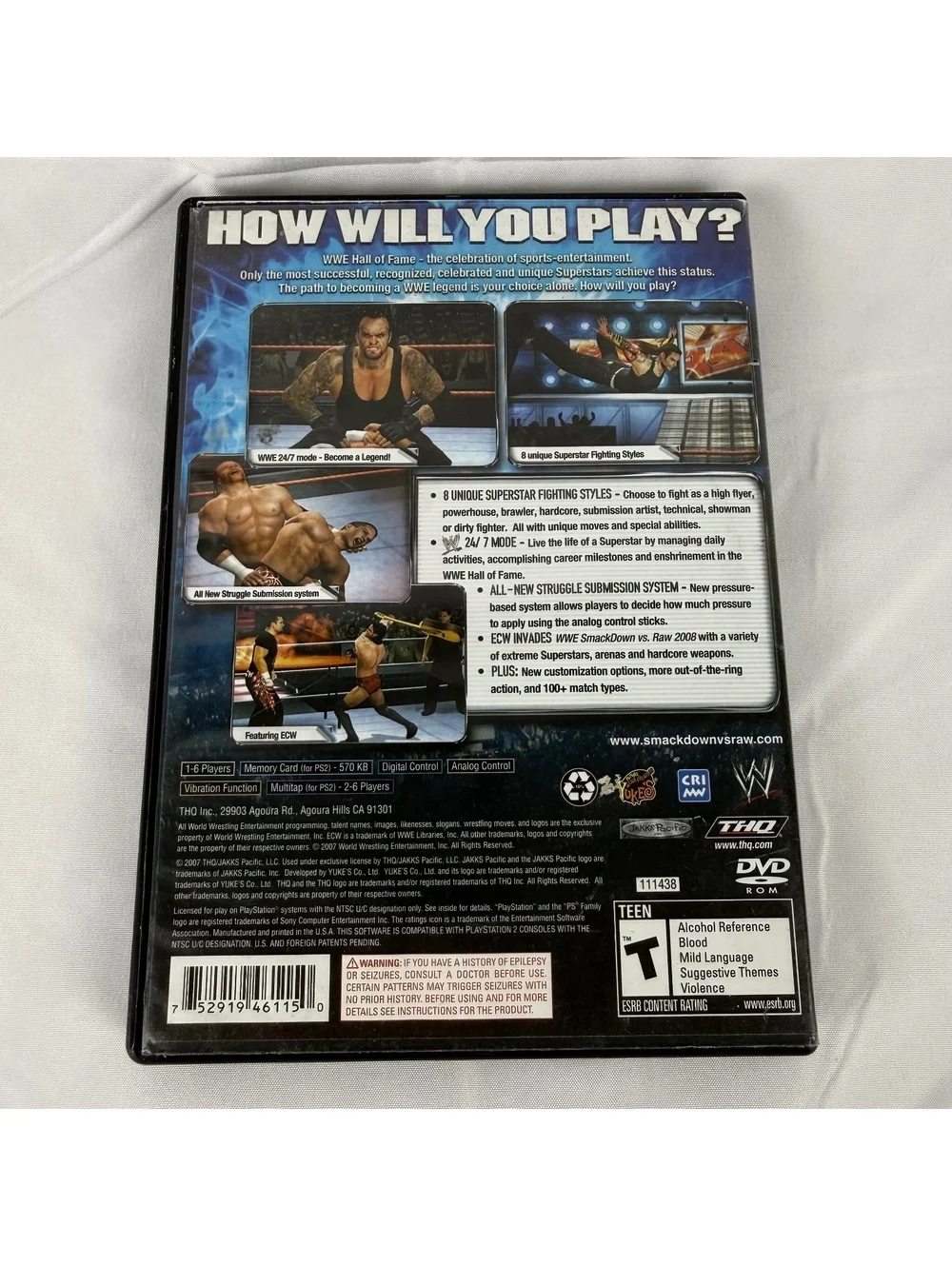 WWE SmackDown vs. Raw 2008 (PlayStation 2, 2007) Featuring ECW
